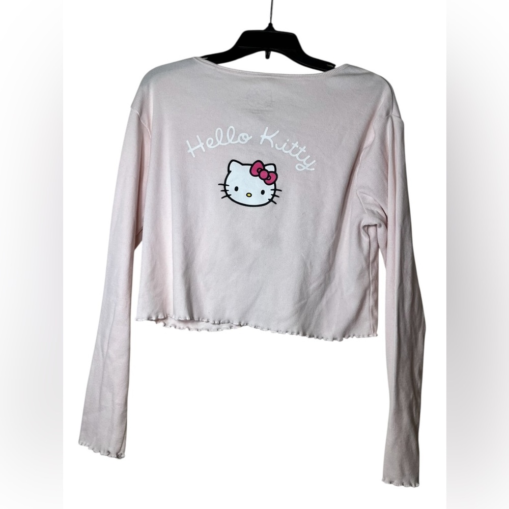 Hello Kitty Cardigan Pink Logo Front Tie Long Sleeve Sanrio